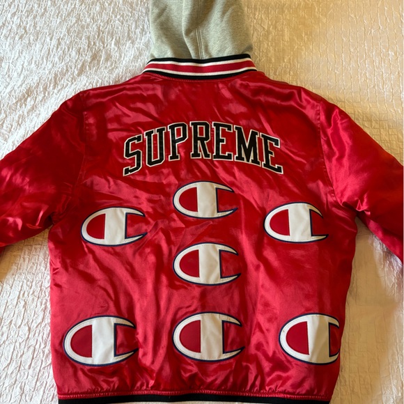 Supreme Champion Over branded satin hooded bomber Large men’s